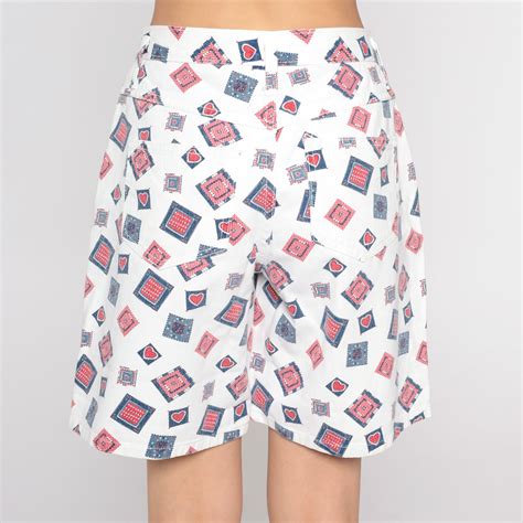 Patchwork Heart Shorts 90s High Waisted Trouser Shorts White Cotton