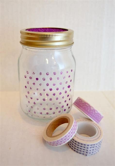 Stenciled Jar With Mod Podge And Glitter Mason Jars Jar Mod Podge