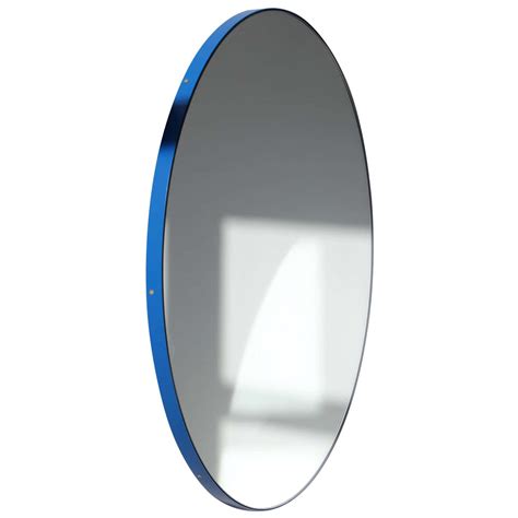 Orbis Round Bespoke Contemporary Mirror With Blue Frame Regular For
