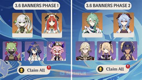 Official 36 Banners Genshin Impact 5 And 4 Stars Characters And Weapon