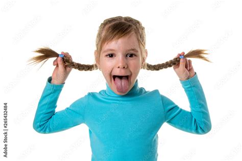 Cheerful Girl Making Funny Face Portrait Of Emotionally Kid Funny