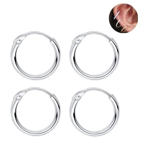 Sleeper Cartilage Tiny Small Hoop Earrings Sterling Silver Round