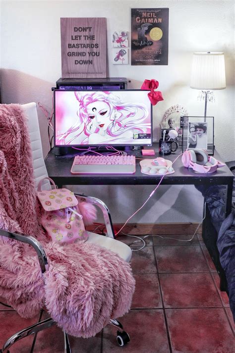 Anime Gaming Room Pink Stand Pc Setup Pink Games Kawaii Bedroom Cute