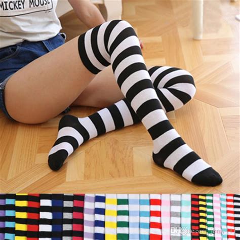 Fashion Lady Over Knee Long Stripe Printed Stocking Thigh High Striped
