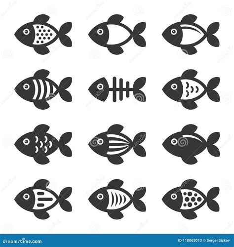 Fish Icons Set On White Background Vector Stock Vector Illustration