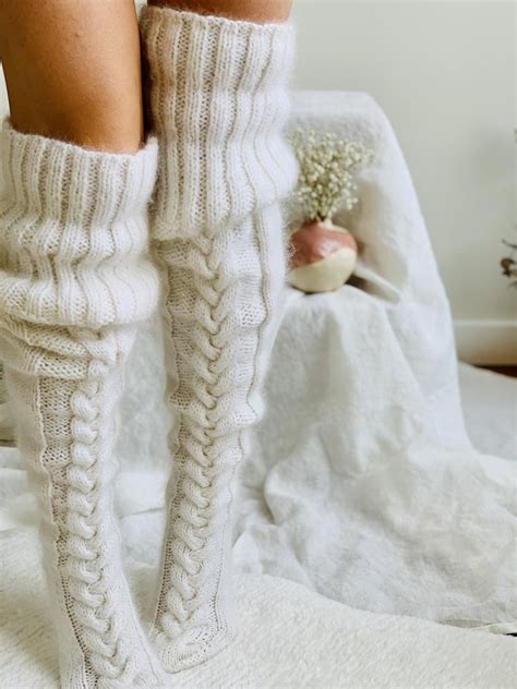 Long Socks Knitting Pattern Thigh Higs Socks Plus Size Cable Etsy Thigh High Socks Cable