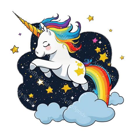 Cute Unicorn Flying Starry Sky Png Animal Clipart Etsy