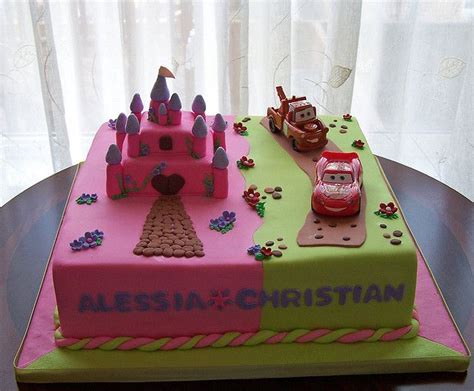 Twins Birthday Cake Castle And Cars Twin Birthday Cakes Twins Cake