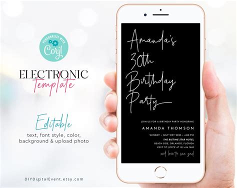 Editable Birthday Invitation Template Electronic Birthday Etsy