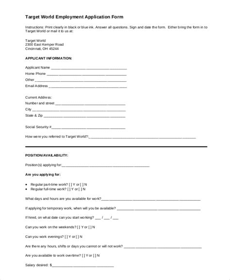 Free Job Application Form Standard Template Pdf Word Eforms Printable