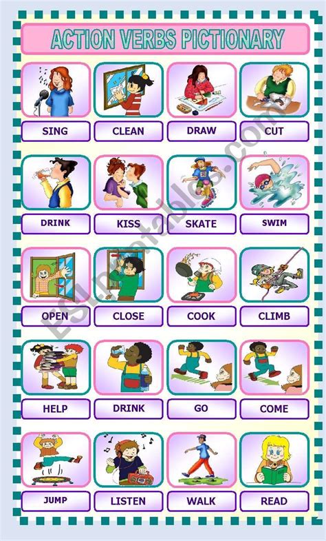 Action Verbs Pictionary Esl Worksheet By Dana Dana Action Verbs