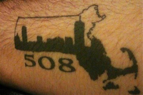 Mass State And Area Code Tattoo With Boston Skyline 13 Tattoo Meaning