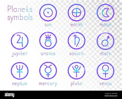 Vector Set Of Round Icons With Astrological Planets Symbols Signs