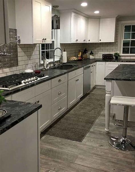 Grey Kitchen Cabinets With Black Granite Countertops