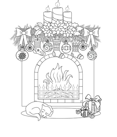 Christmas Fireplace Coloring Page By Makart Made With Love Etsy