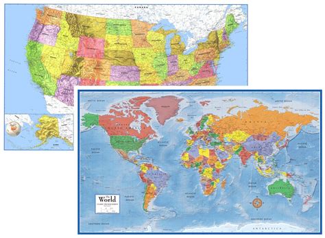24x36 World And Usa Classic Premier 3d Two Wall Map Set Laminated In