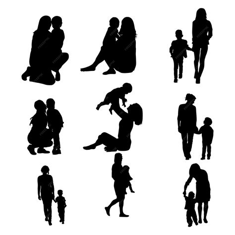 Premium Vector Mother And Son Silhouettes Mother And Child Silhouette Set