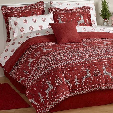 Christmas Holiday Red Reindeer Sweater Bedding Comforter Set King Queen