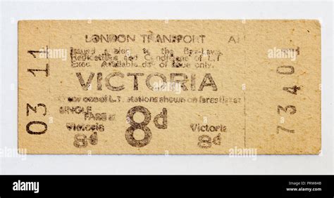 Vintage 1950s London Underground Ticket Victoria Station Stock Photo