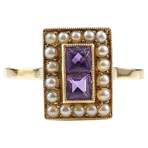 Vintage Yellow Gold Amethyst And Seed Pearl Ring At StDibs Amethyst