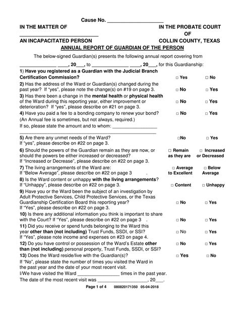Collin County Texas Annual Report Of Guardian Of The Person Fill Out