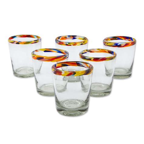 Colorful Handcrafted Blown Glass Juice Glasses Set Of 6 Confetti Path Novica