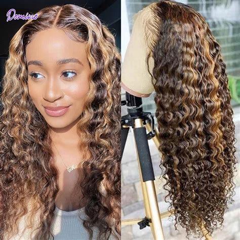 Domino Highlight Deep Wave T Part Lace Front Wigs P427 T Part Frontal
