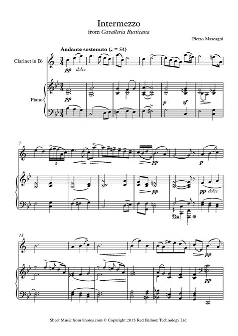 Mascagni Intermezzo From Cavalleria Rusticana Sheet Music For