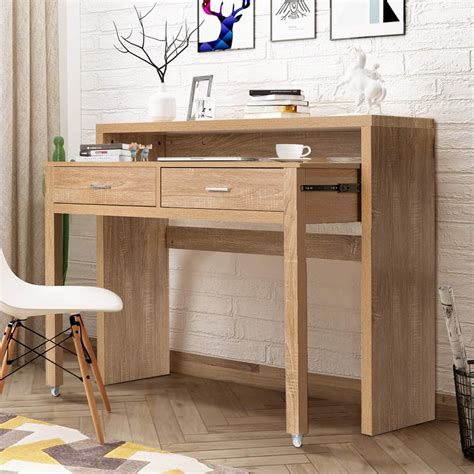 Tangkula Extendable Computer Desk Small Writing Desk With Pull Out