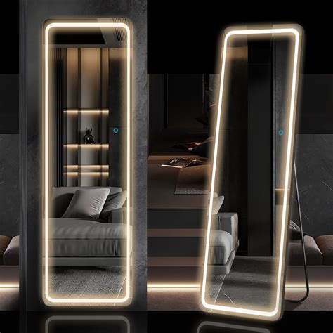Buy Lvsomt 63x20 Led Full Length Mirror Floor Standing Mirror Wall Ed Body Mirror 3 Color