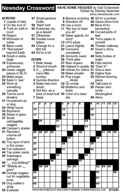 Newsday crossword printable