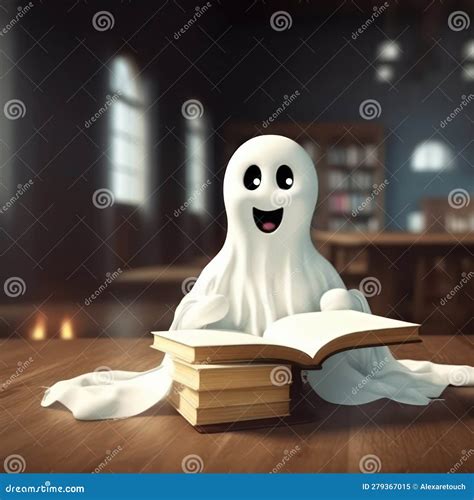 Cute And Funny Ghost Reading A Book Stock Illustration Illustration