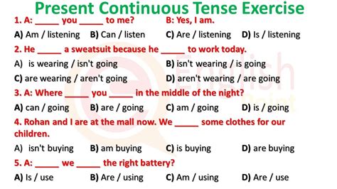Present Continuous Tense Exercise YouTube