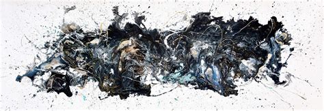 Large Black And White Abstract Art With Gold And Blue Highlights