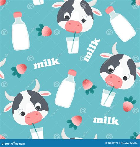 Cow Drinking Milk Seamless Pattern Stock Vector Illustration Of