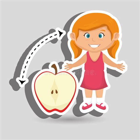 Girl Cartoon Fruit Sliced Apple Stock Illustration Illustration Of