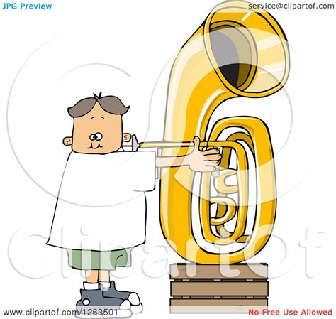 Clipart Of A White Boy Playing A Tuba Royalty Free Vector