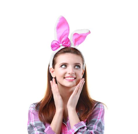 Premium Photo Beautiful Girl With Bunny Ears On White Background