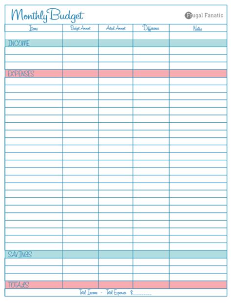 Blank Monthly Budget Worksheet Frugal Fanatic With Personal Budgeting