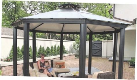Pergola roofs may range from simple, flat, traditional roof, elaborately curved roof, pitched roof, gabled roof or a gazebo style roof. 25 Photo of Metal Roof Gazebo Costco