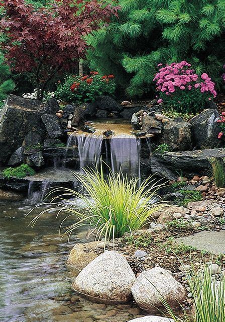 Tiered Waterfall Pond With Stone Hardscape And Plantscape