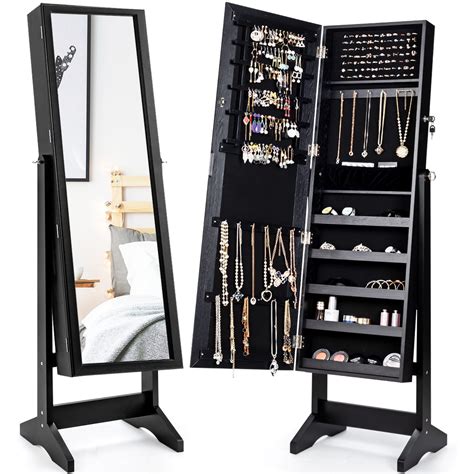 Costway Jewelry Cabinet Stand Mirror Armoire Lockable Organizer Large