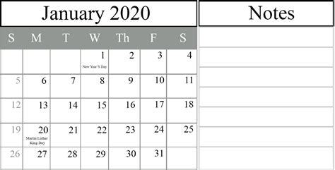 Free Blank January 2020 Calendar Printable Pdf Word Excel Printable