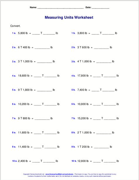 free grade 5 measuring worksheets