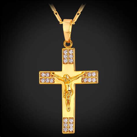 Collare Inri Christian Jesus Cross Pendant Gold Silver Crystal Zirconia