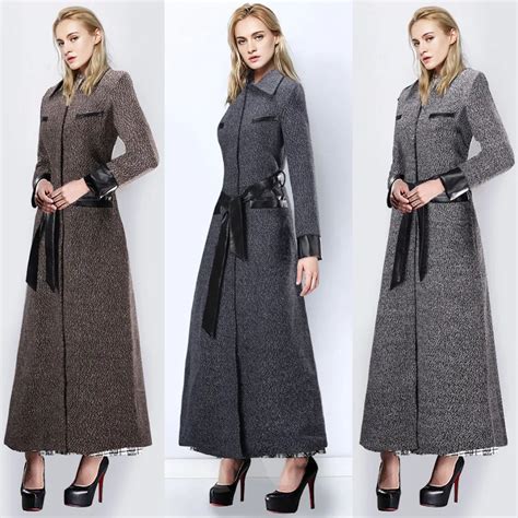 2015 new winter spring autumn women wool coat slim with belt dress hem type long overcoat size l