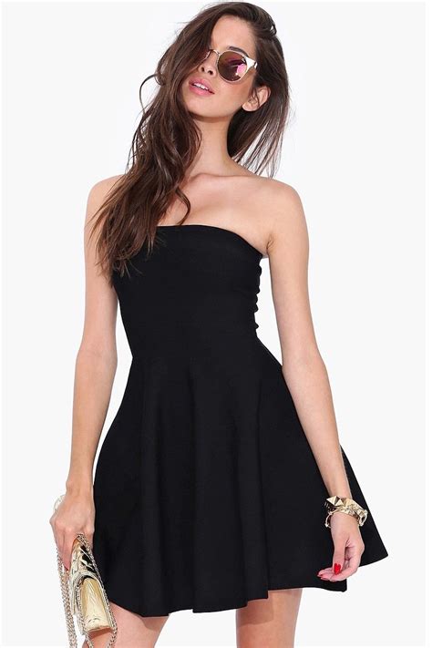 Withchic Black Strapless Pleated Short Skater Dress In 2021 Ladies
