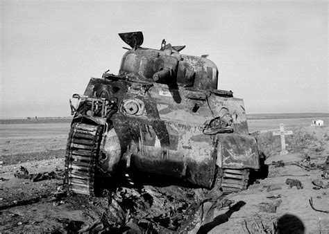 Knocked Out Sherman Tank Of 3rd County Of London Yeomanry Hit By A 75mm