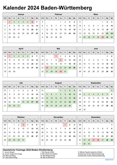 Kalender 2024 Baden W 252 Rttemberg Ferien Feiertage Pdf Vorlagen Riset