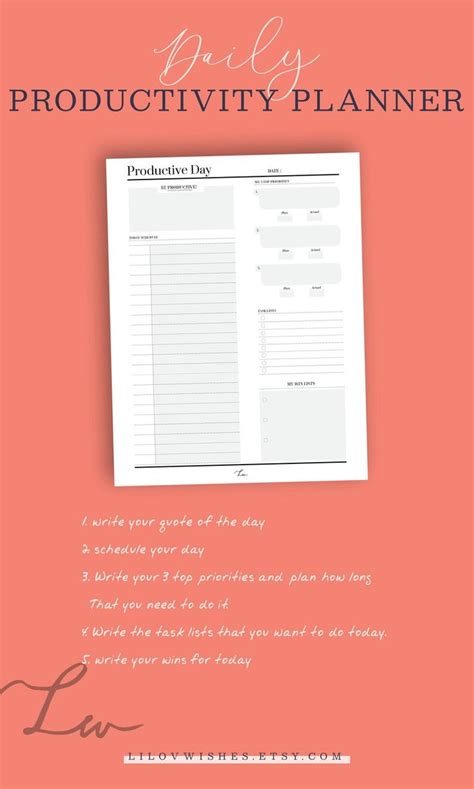 Daily Productivity Planner Daily Schedule Daily Organizer Etsy